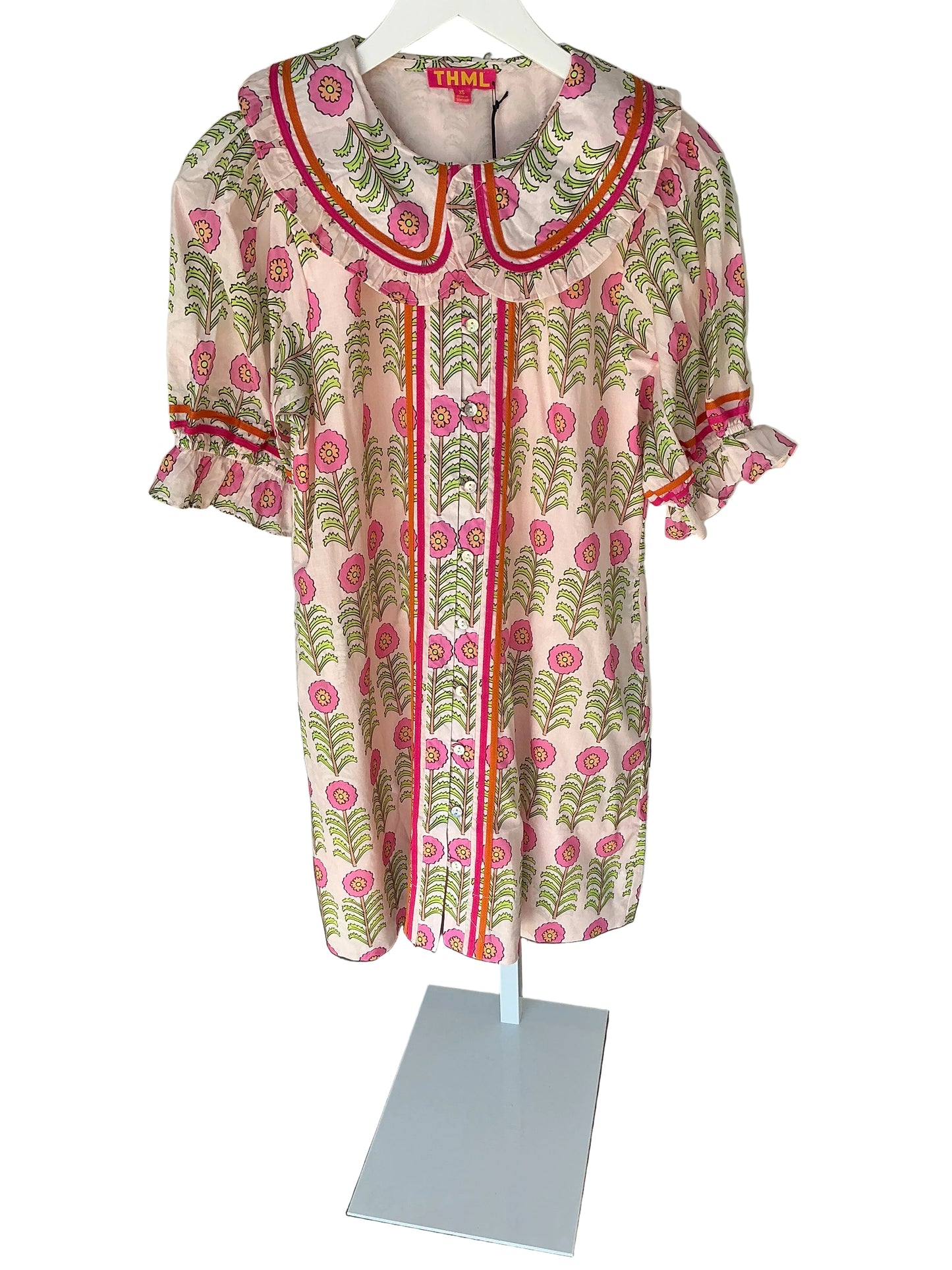 Pink Block Print Collared Dress