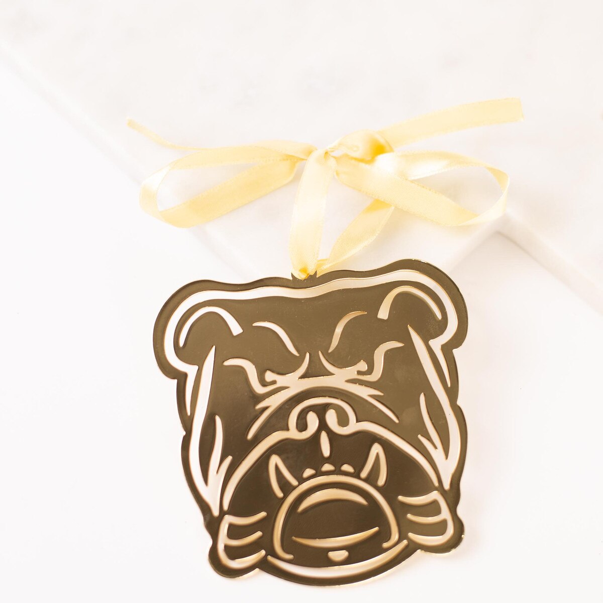 Bulldog Face Ornament Gold 4"