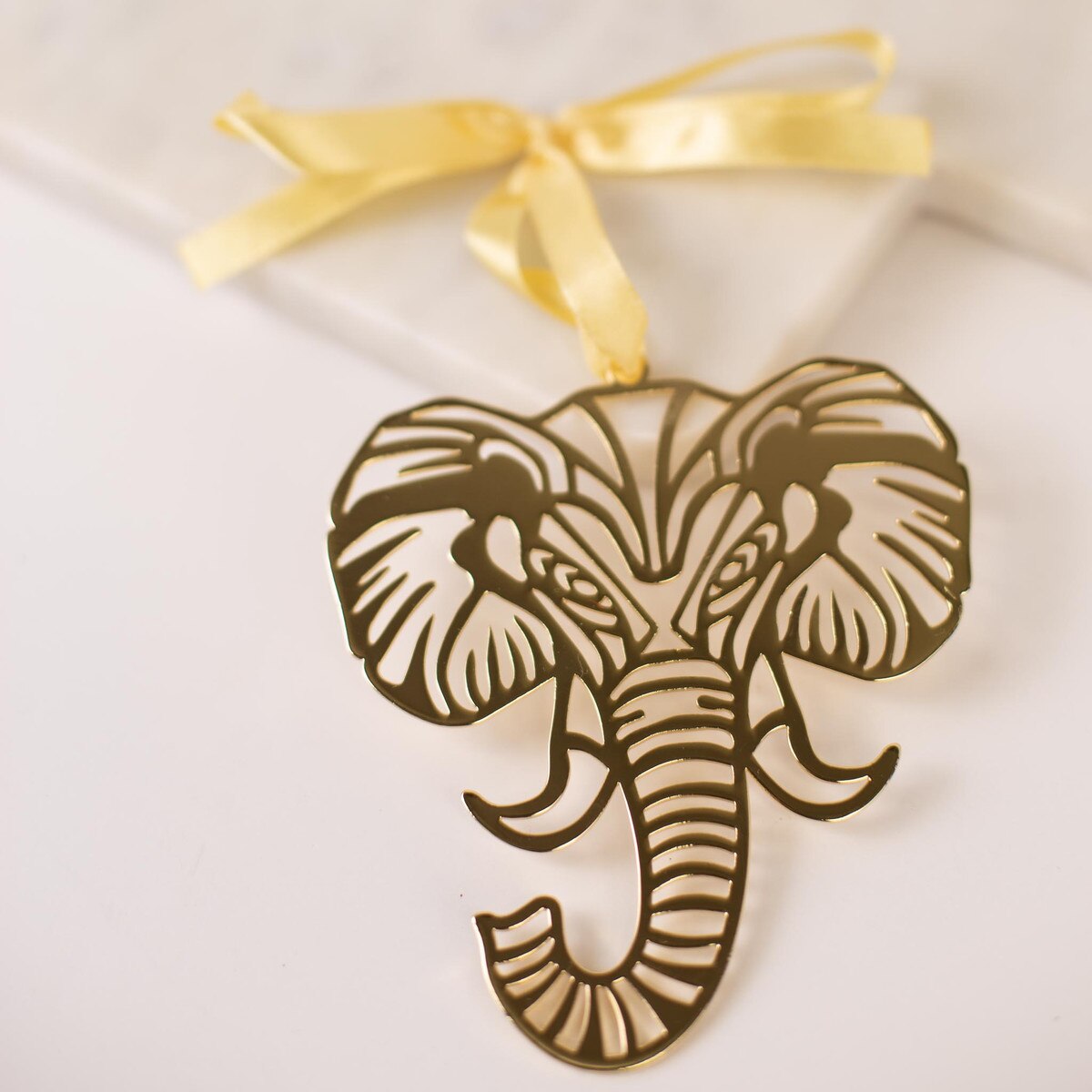 Elephant Face Ornament Gold 4"