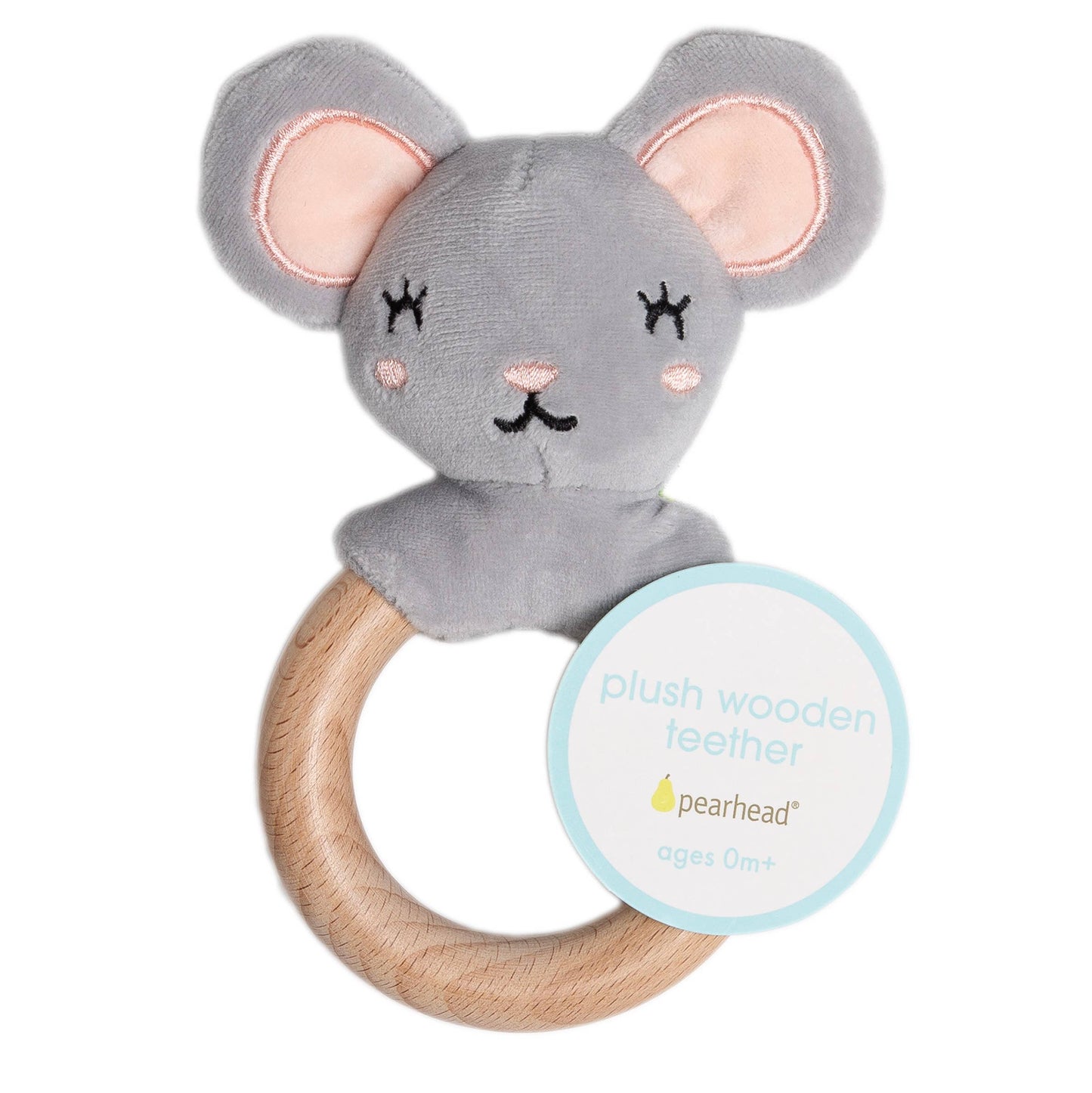 Mouse Wooden & Plush Baby Teether