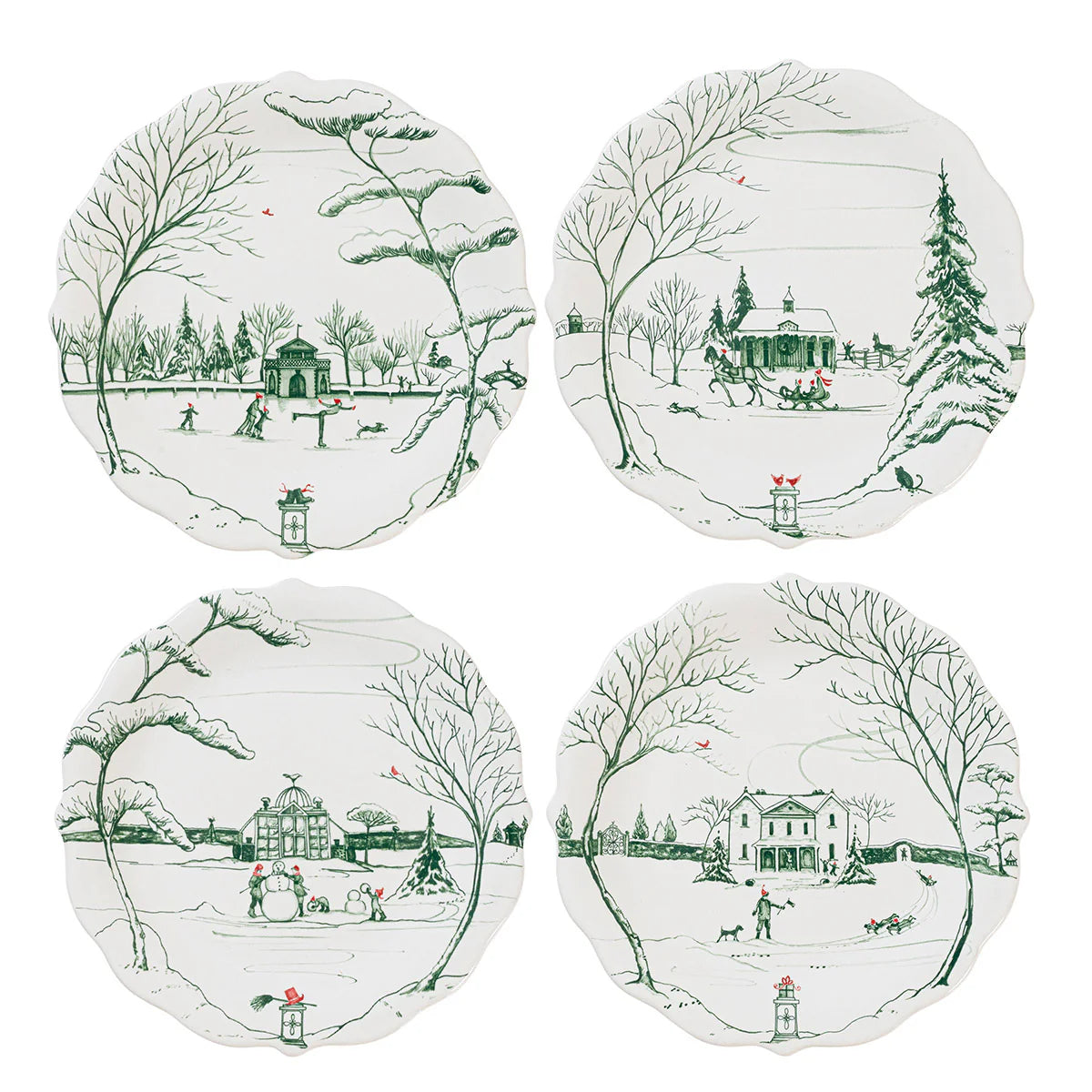 Country Estate Winter Frolic Evergreen Party Plate-Set of 4