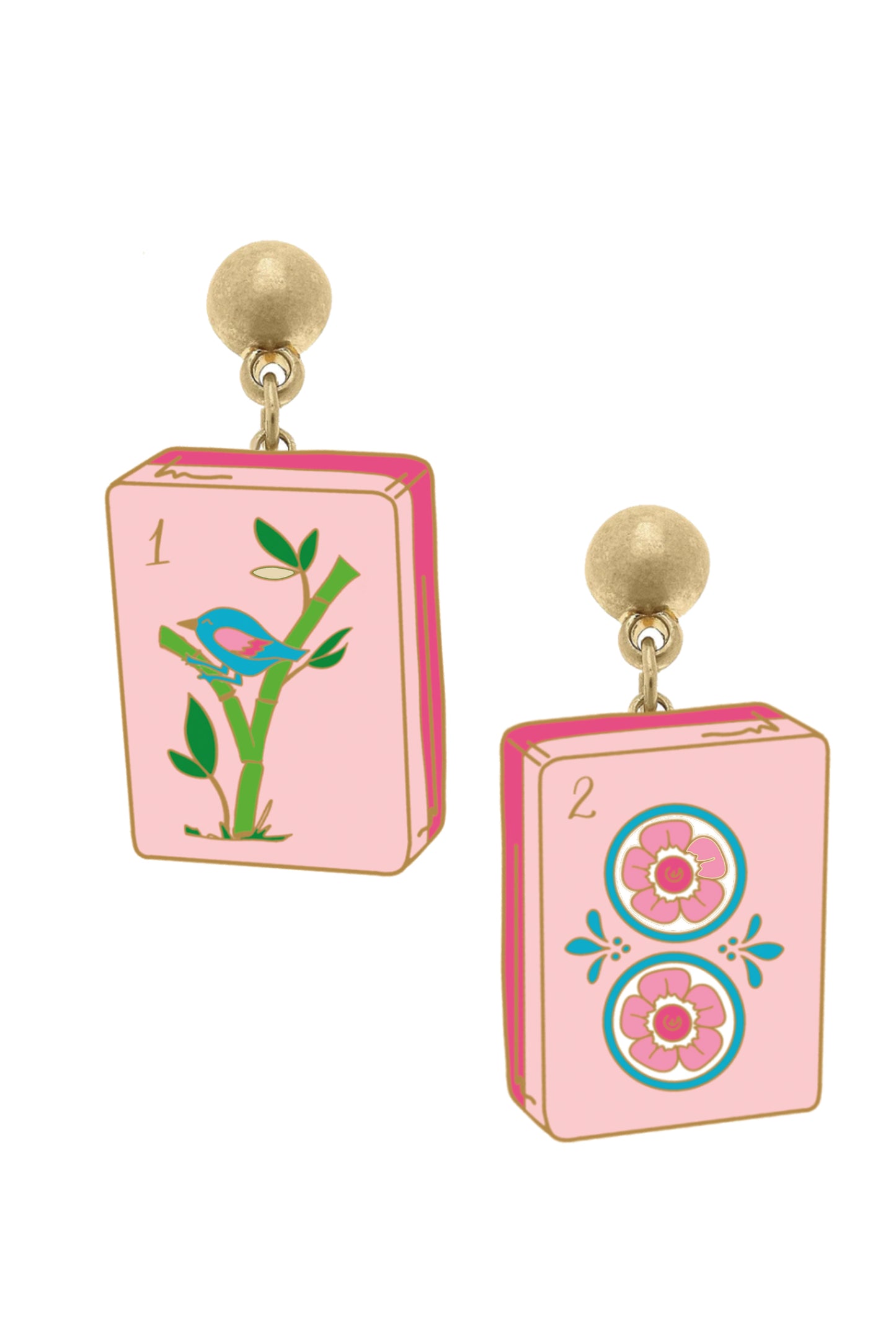 Mahjong Tile Enamel Earrings in Light Pink