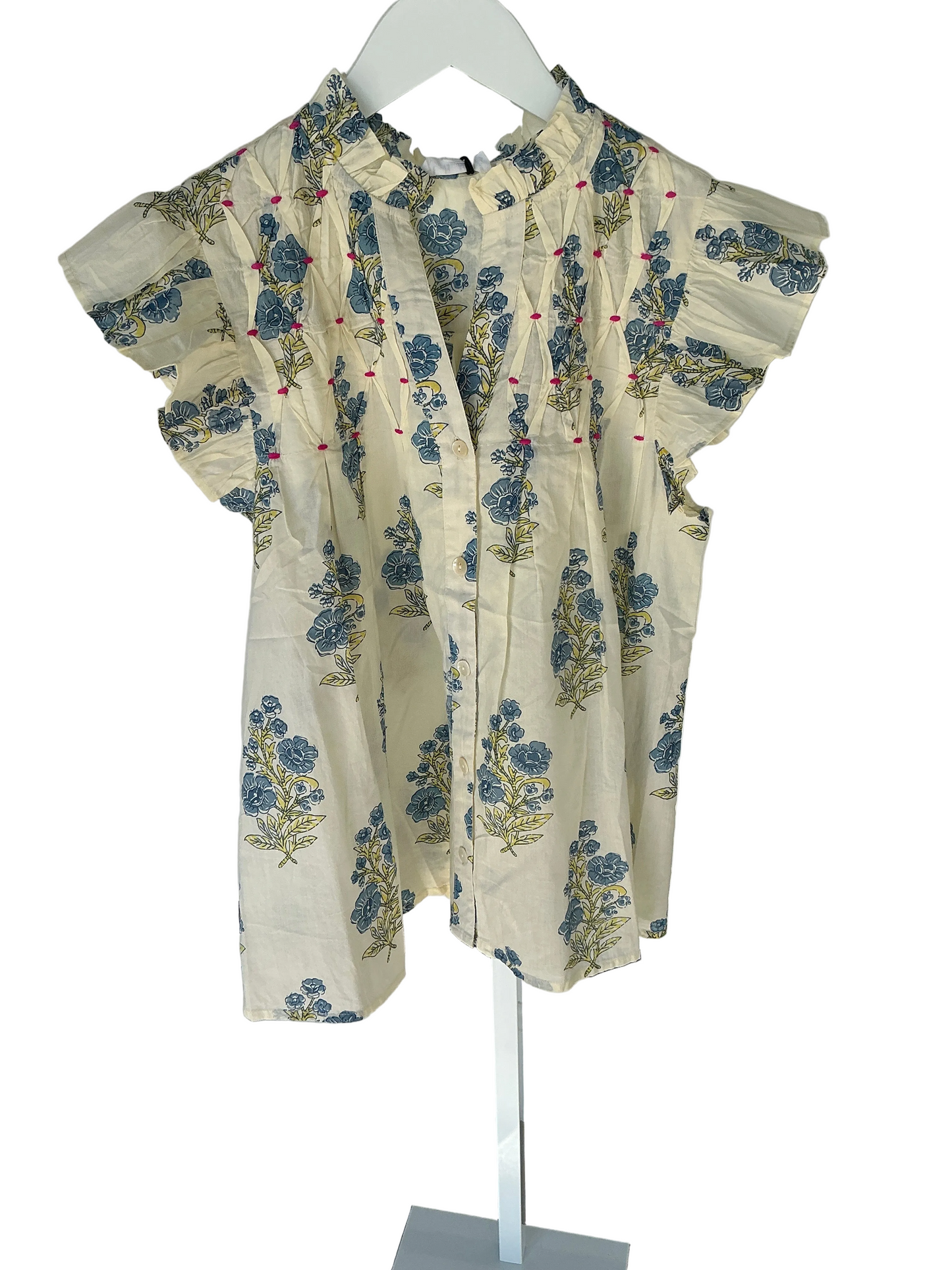Flutter Sleeveless Ivory Floral Shirt
