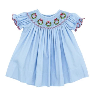 Emma Christmas Wreath Smock Bishop Dress
