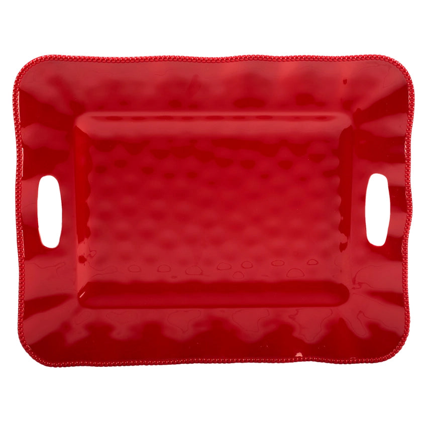 Perlette Red Rectangular Tray w/Handles