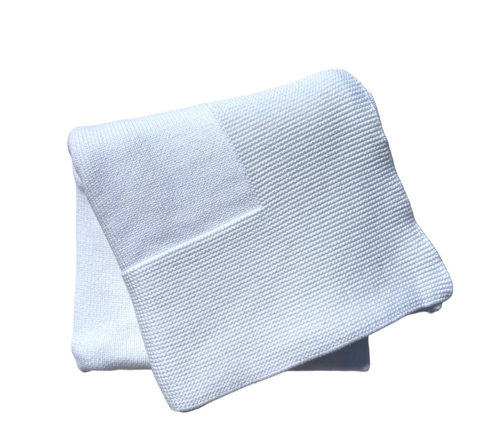 White Knit Baby Blanket with textured border