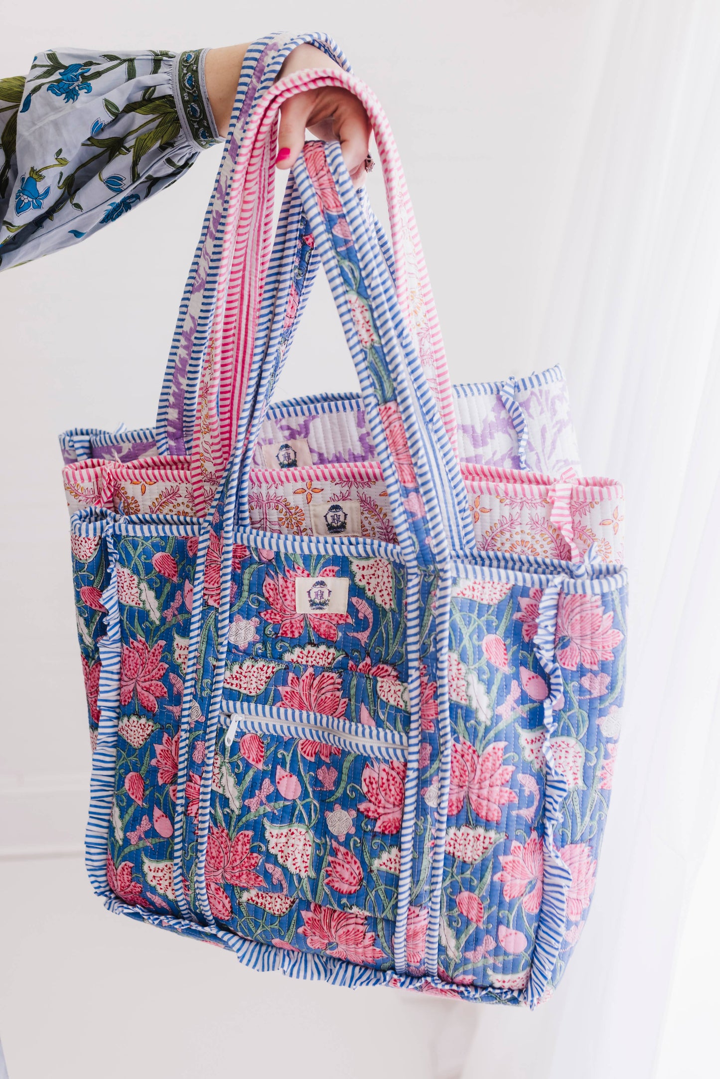 Seascape | Large Quilted Ruffle Tote Bag