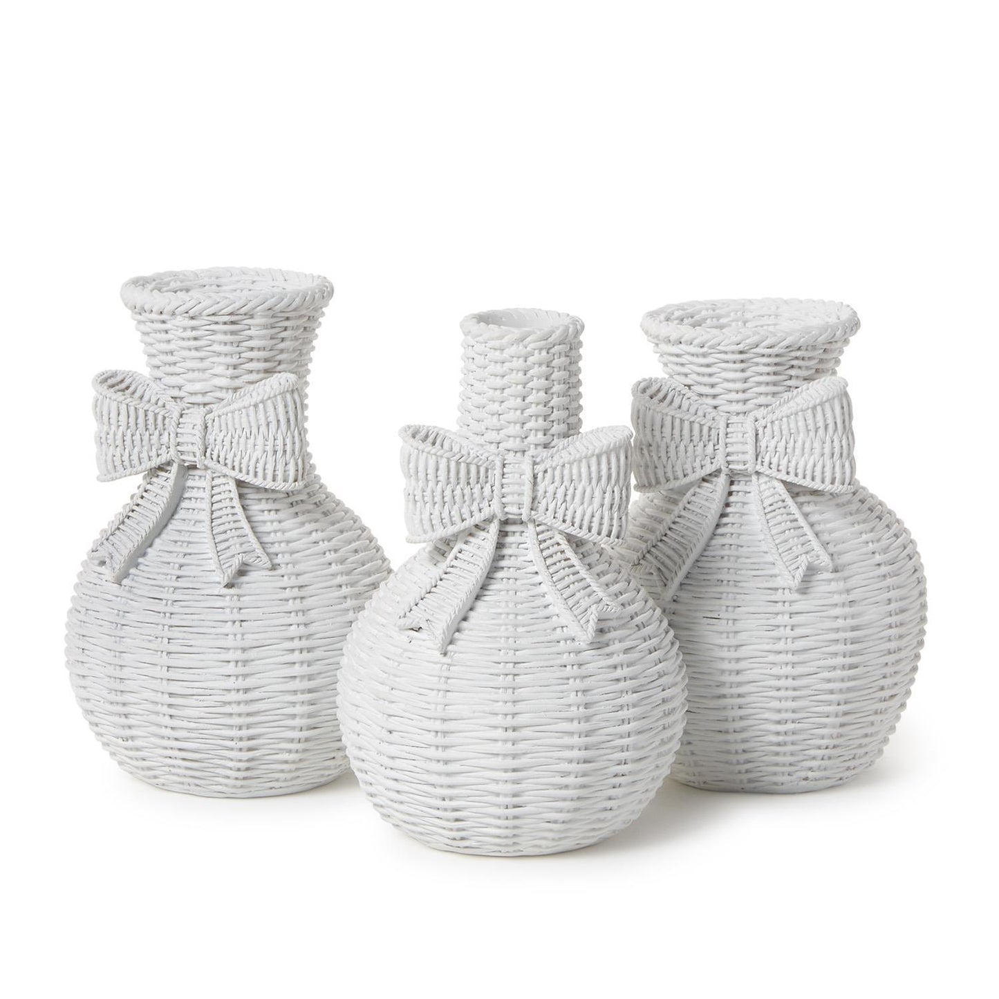 Basket Weave White Vase w/ Bow