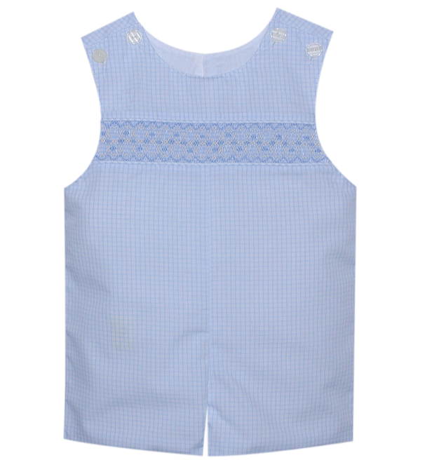 White/Blue Gingham Smocked Shortall