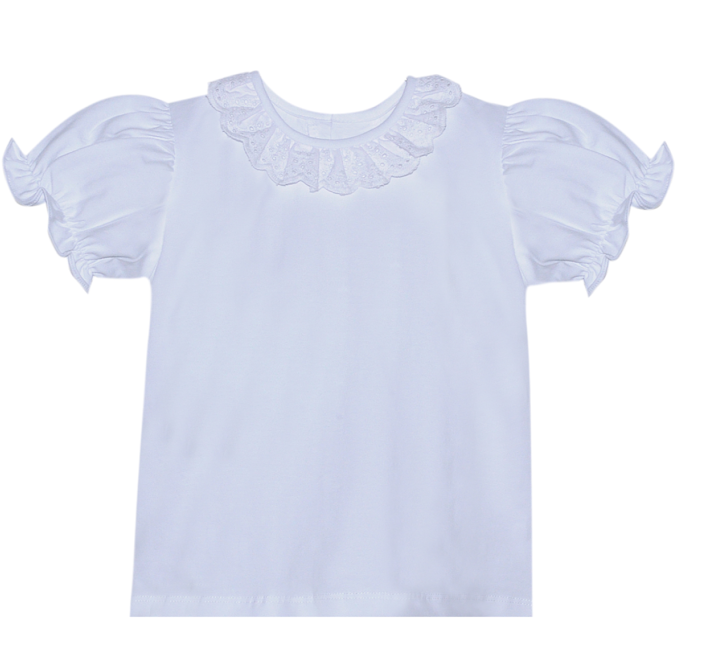 White Blouse Short Sleeve Knit Girl
