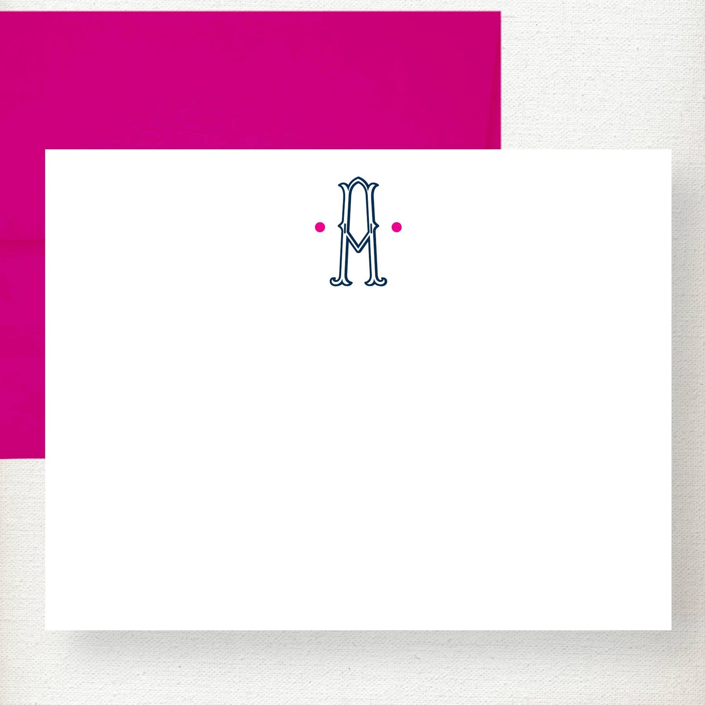 Ornate Initial Dots Note Card: Navy + Pink / C
