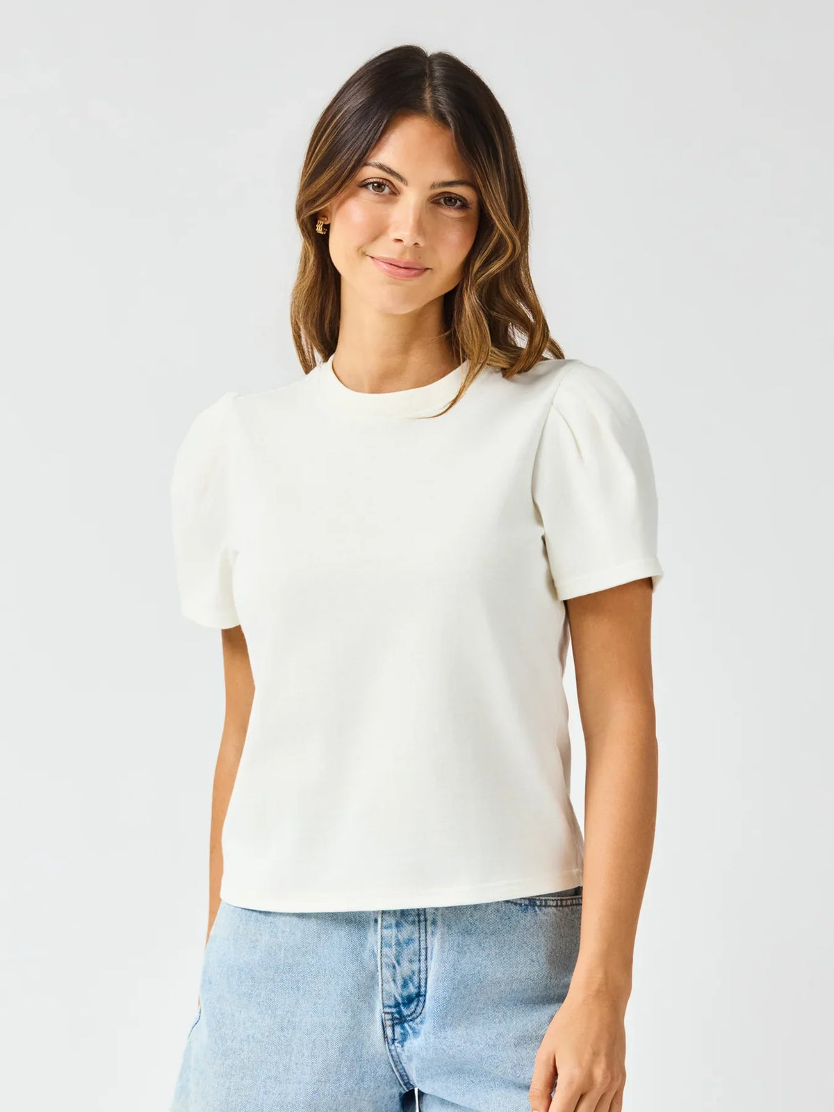 Pleat Sleeve White T-shirt