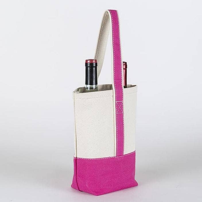 Double Bottle Canvas Wine Gift Host Bag: Pink