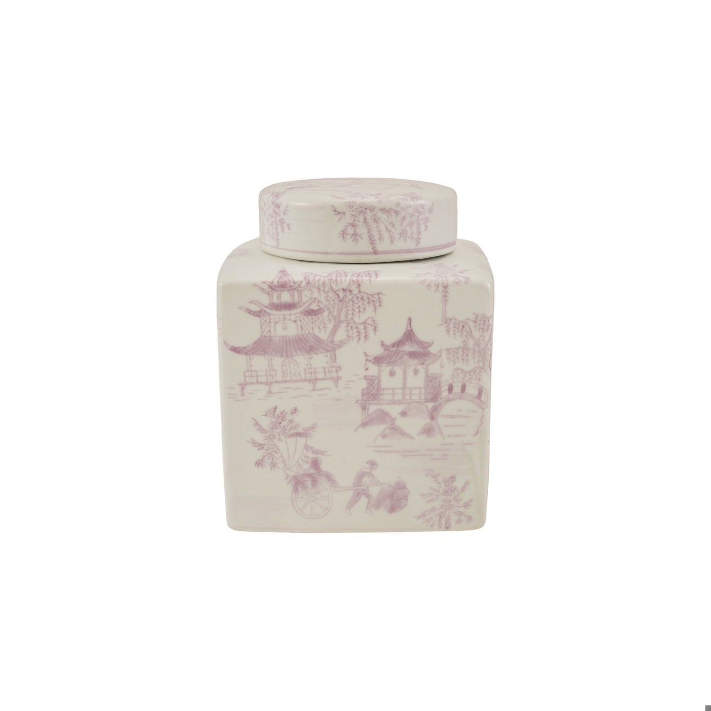 Purple and White Chinoiserie Jar with Lid