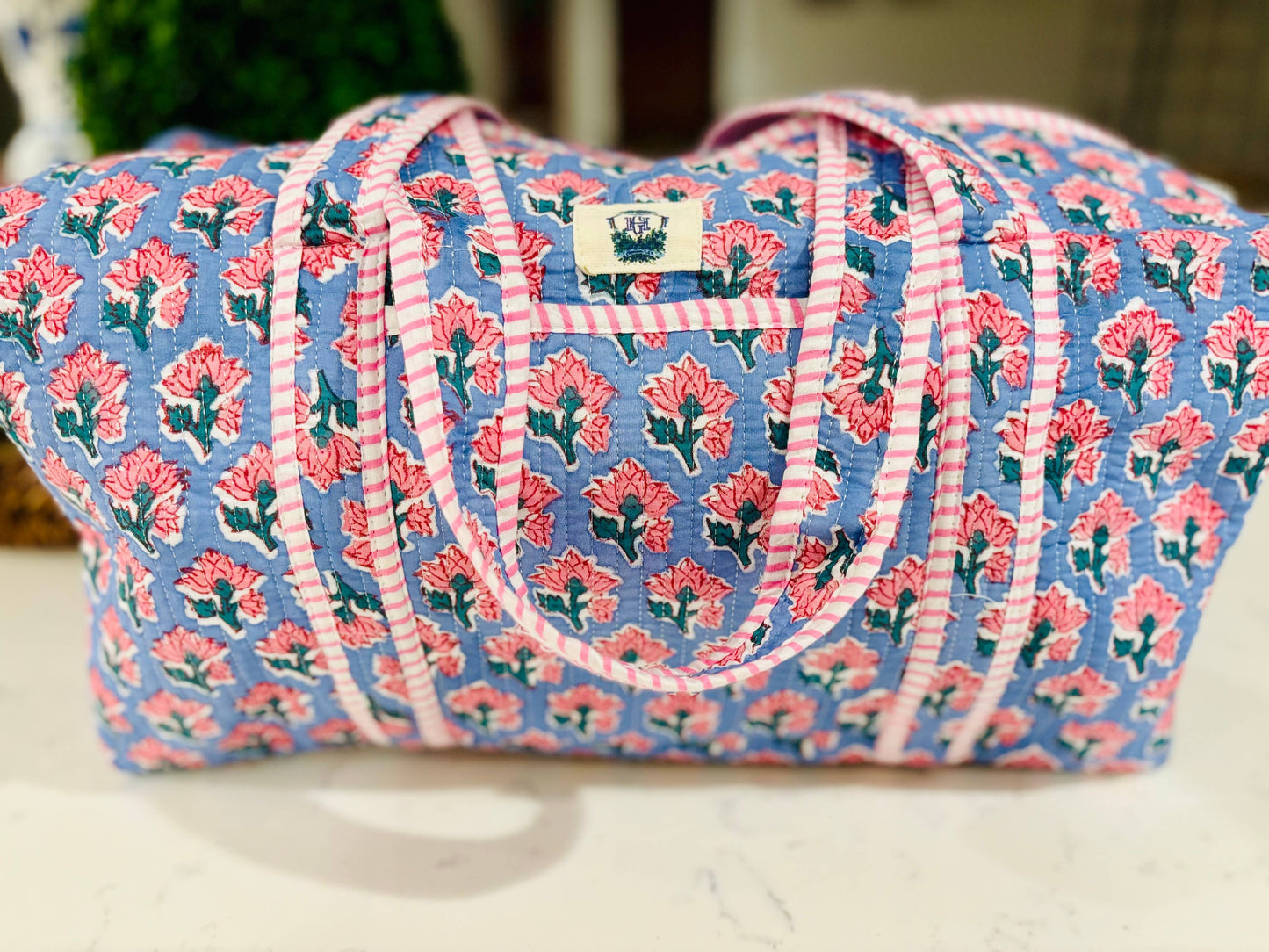 Pink Blossom Large Quilted Duffel Bag