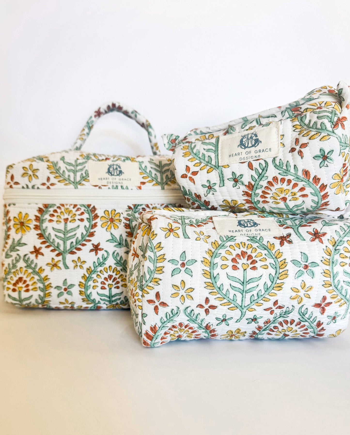 Quilted Cosmetic Bags | Set of 3 | Soleil Sage