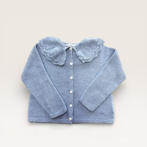 Popcorn Cardigan Ruffle Collar Chambray