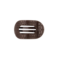Brown Crocodile Small Flat Round Hair Clip - Small