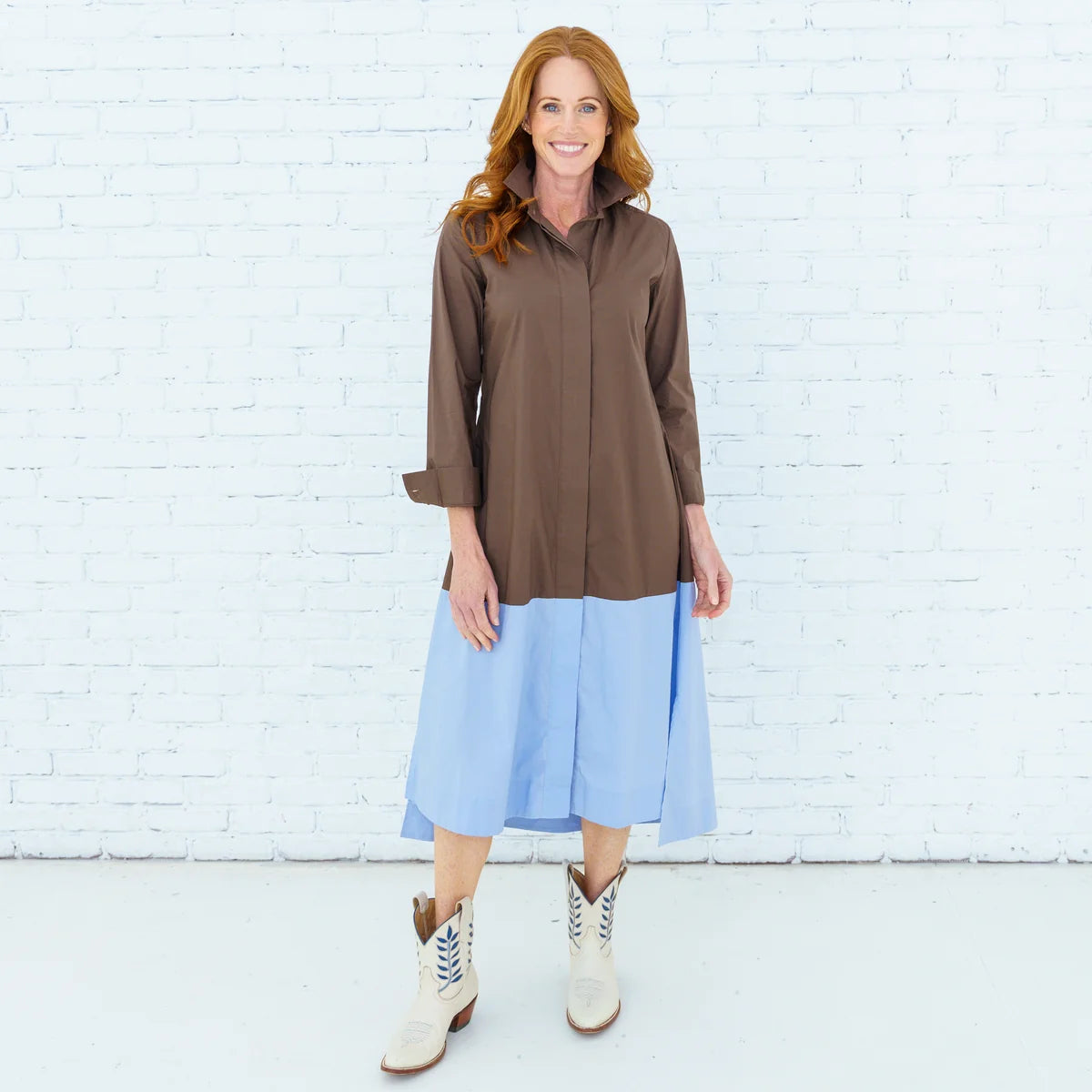 Mimi Dress Mocha/Light Blue