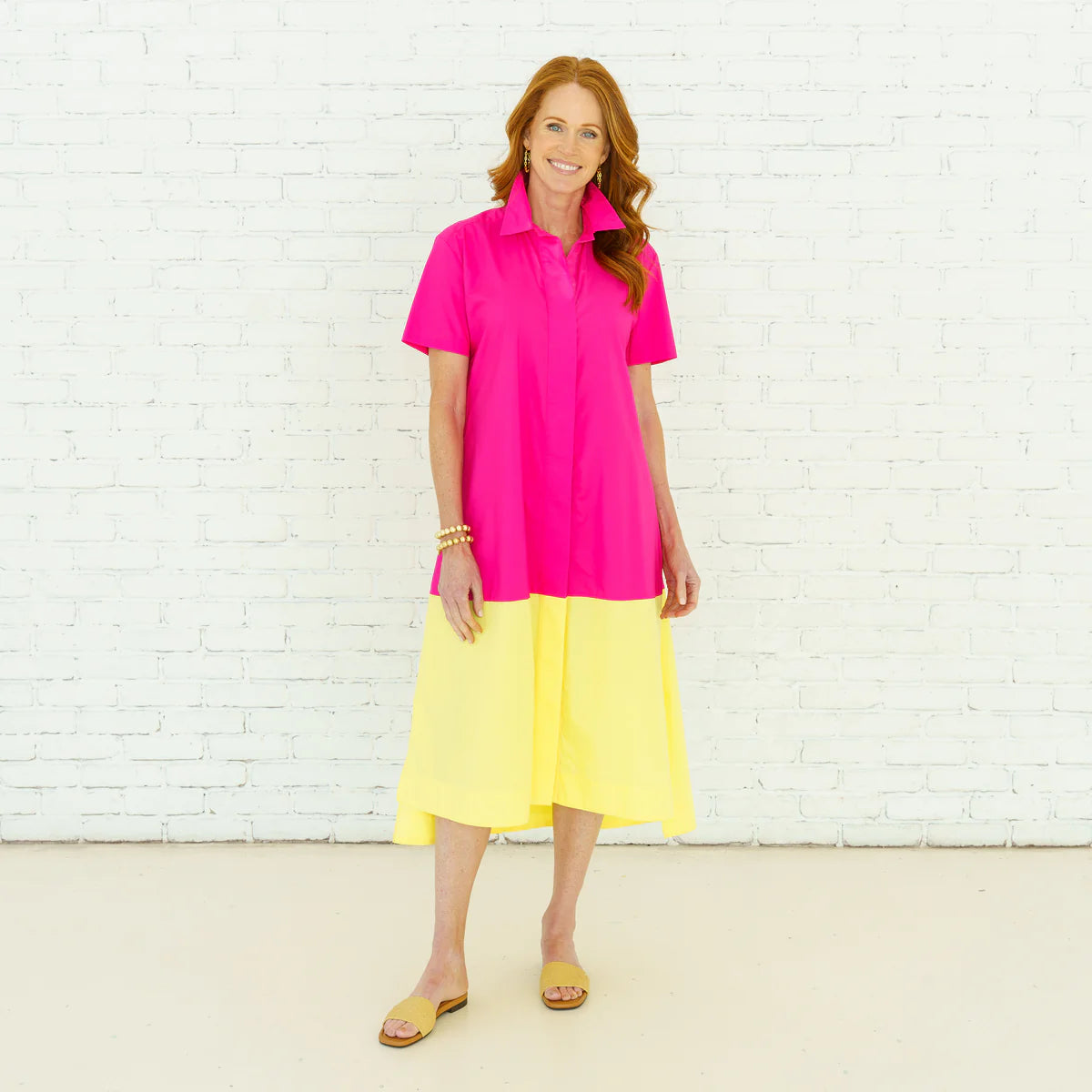 Fuchsia and Yellow Maxi Shirt Dress