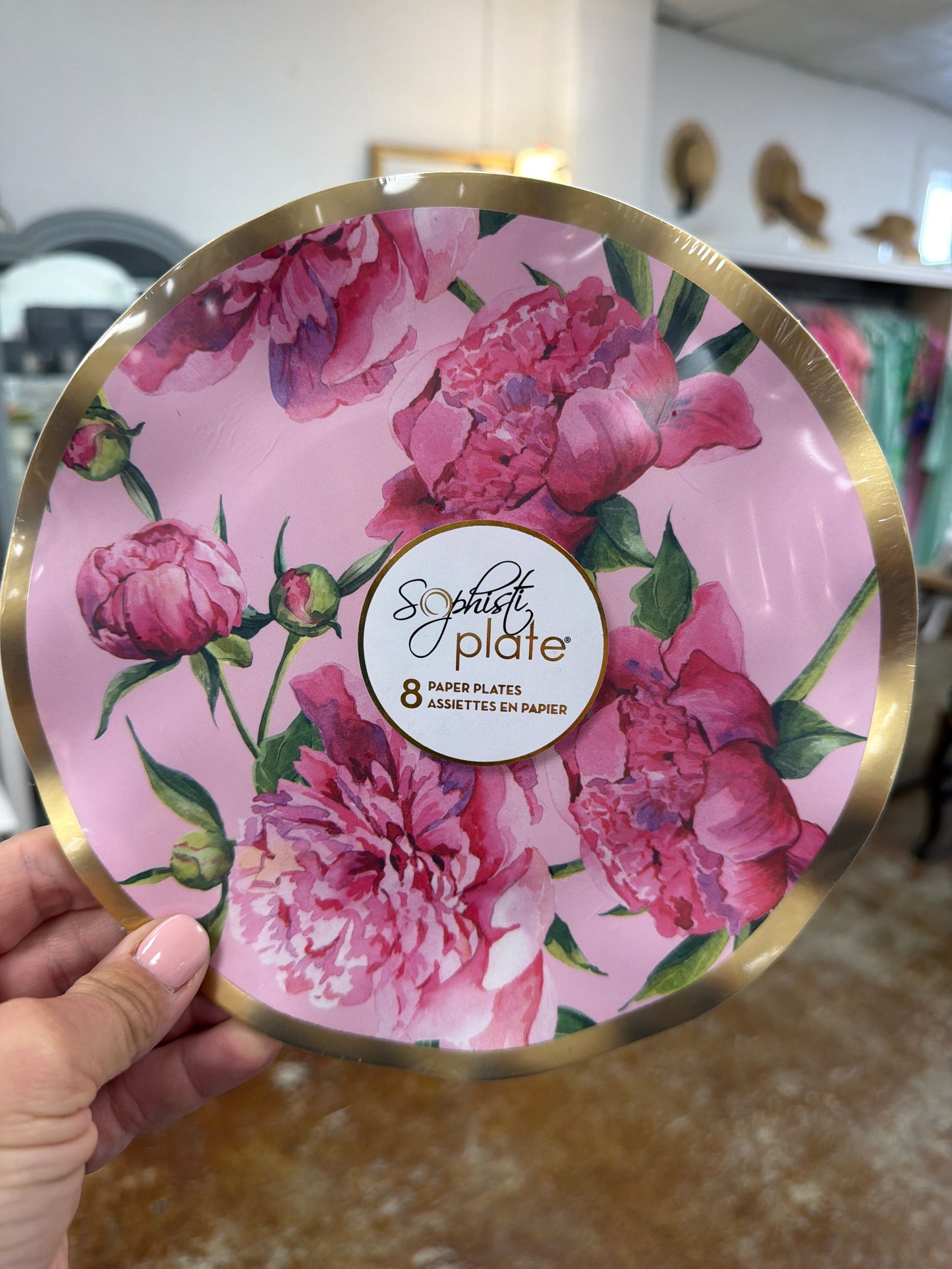 Pink floral scalloped paper plates