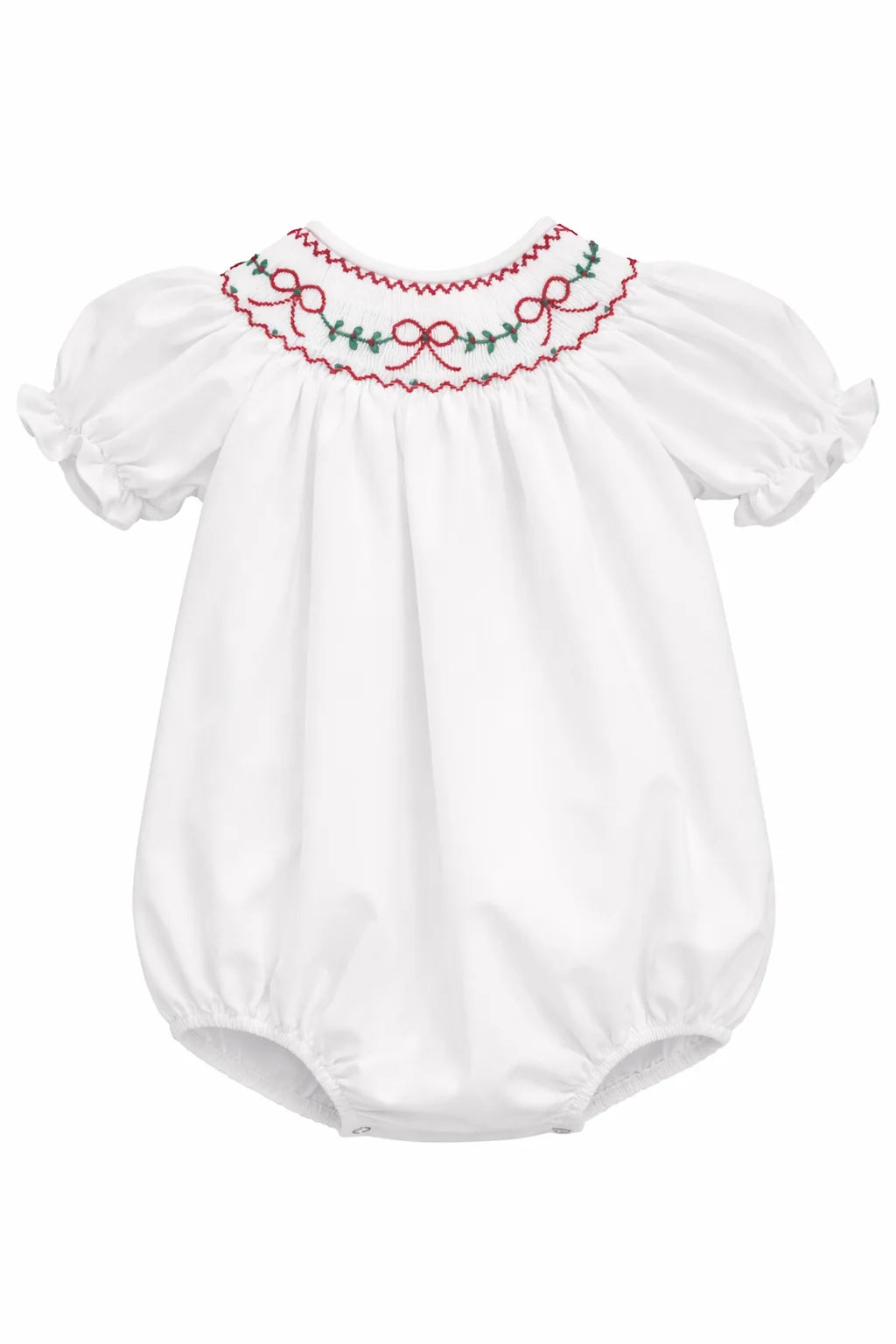 BOW EMB WHITE PLEATED SMOCK BUBBLE