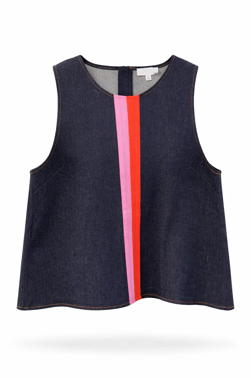Sleeveless Denim Top with Stripe