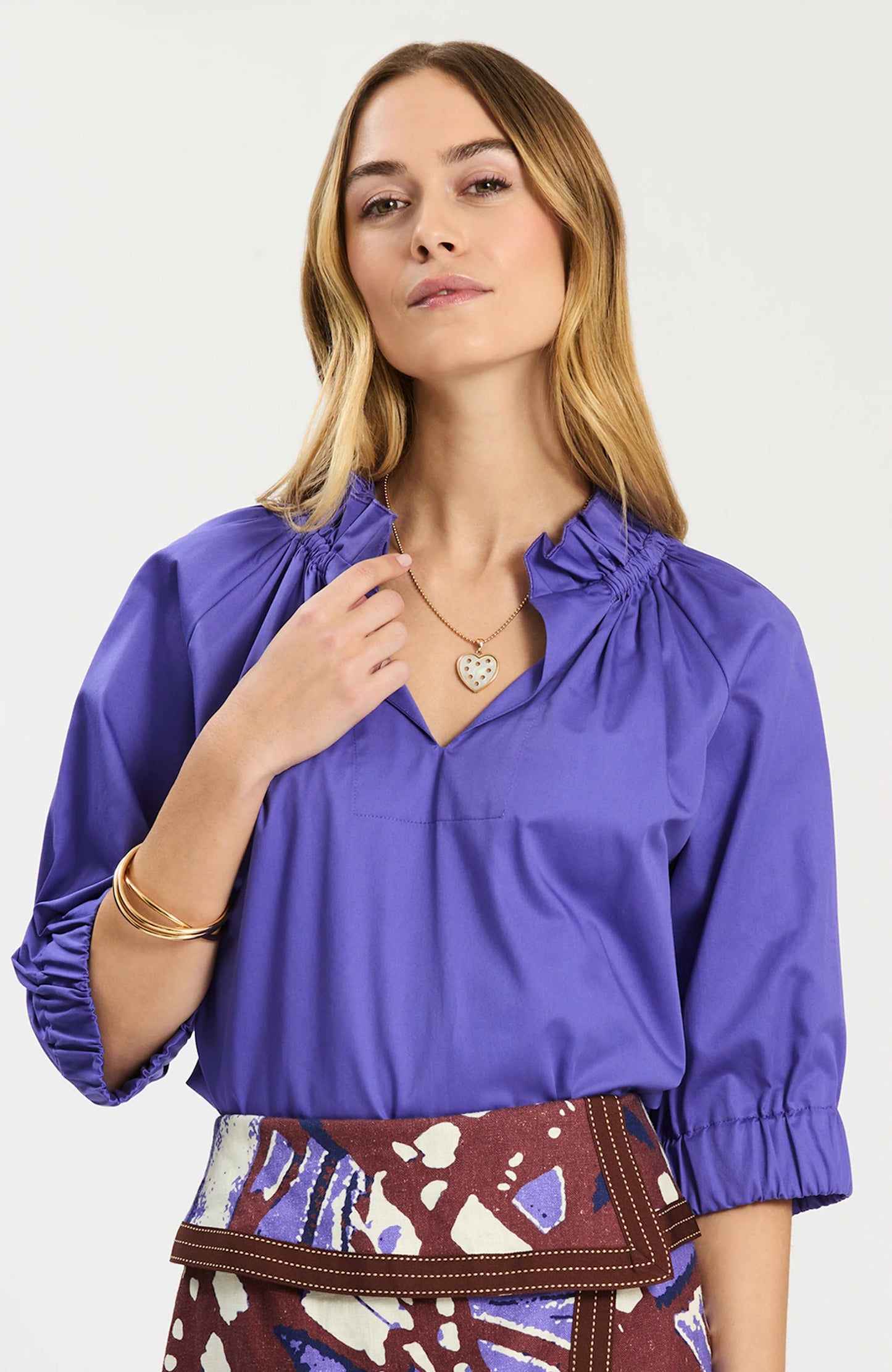 Purple Ruffle Neck Top