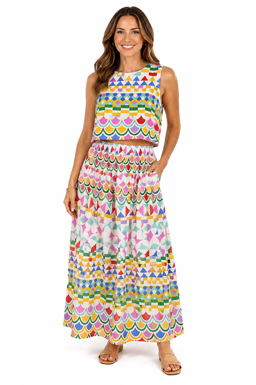 Geometric Print Sleeveless Skirt Set