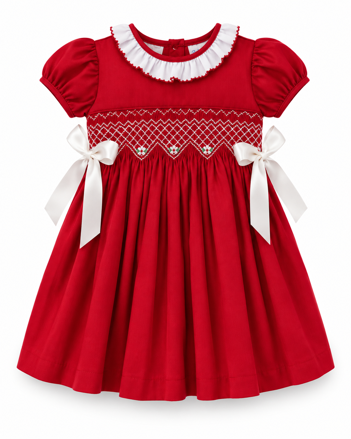 Rose Red and White Smock Waist Dress