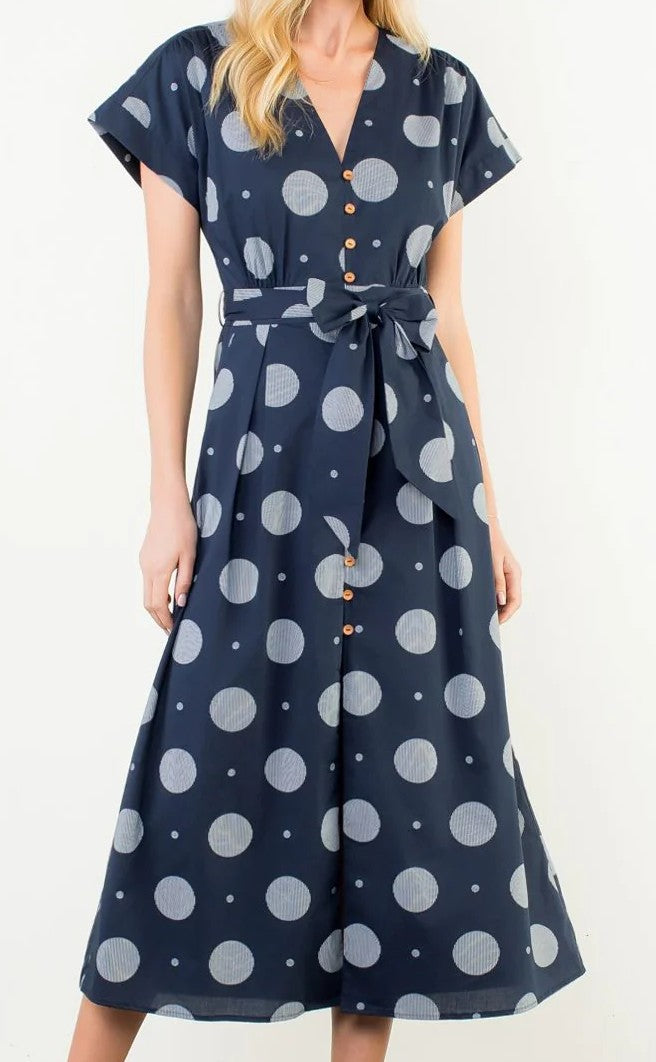 Short Sleeve Navy Dot Dress
