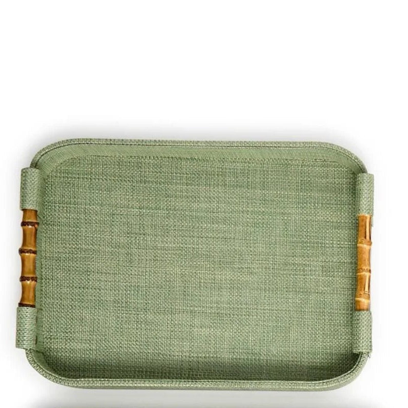 Monaco Grass Cloth Bamboo Handles Tray-Small
