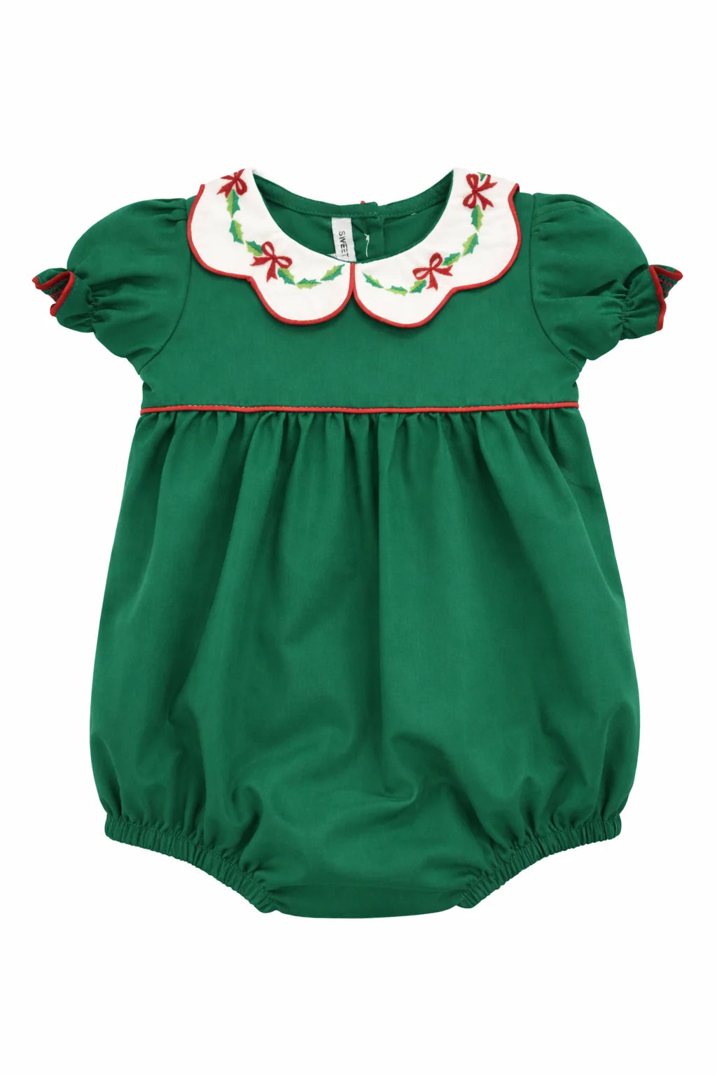 GREEN BOW & HOLLY EMB SCALLOP COLLAR BUBBLE