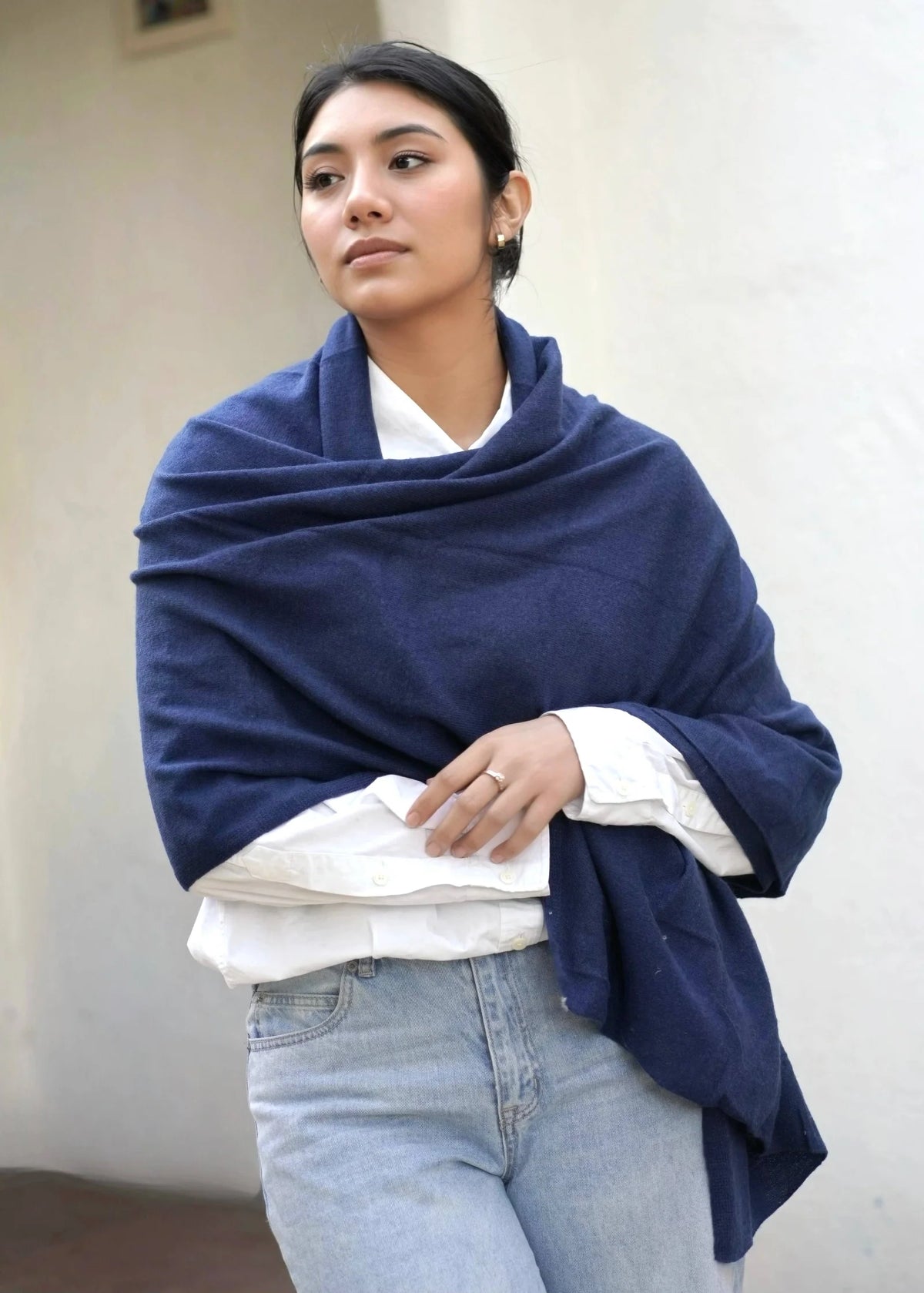 Cashmere Solid Scarf Navy