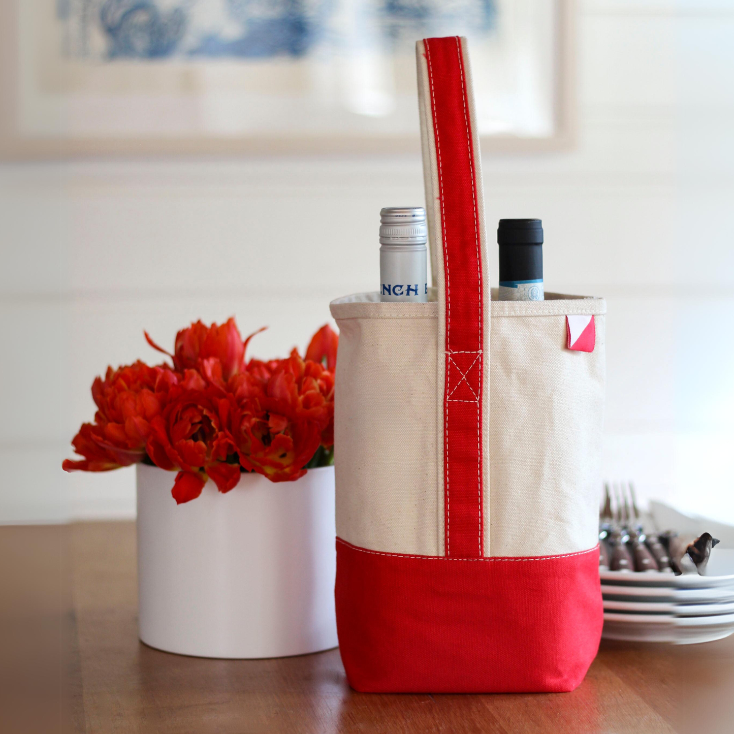 Double Bottle Canvas Wine Gift Host Bag: Pink