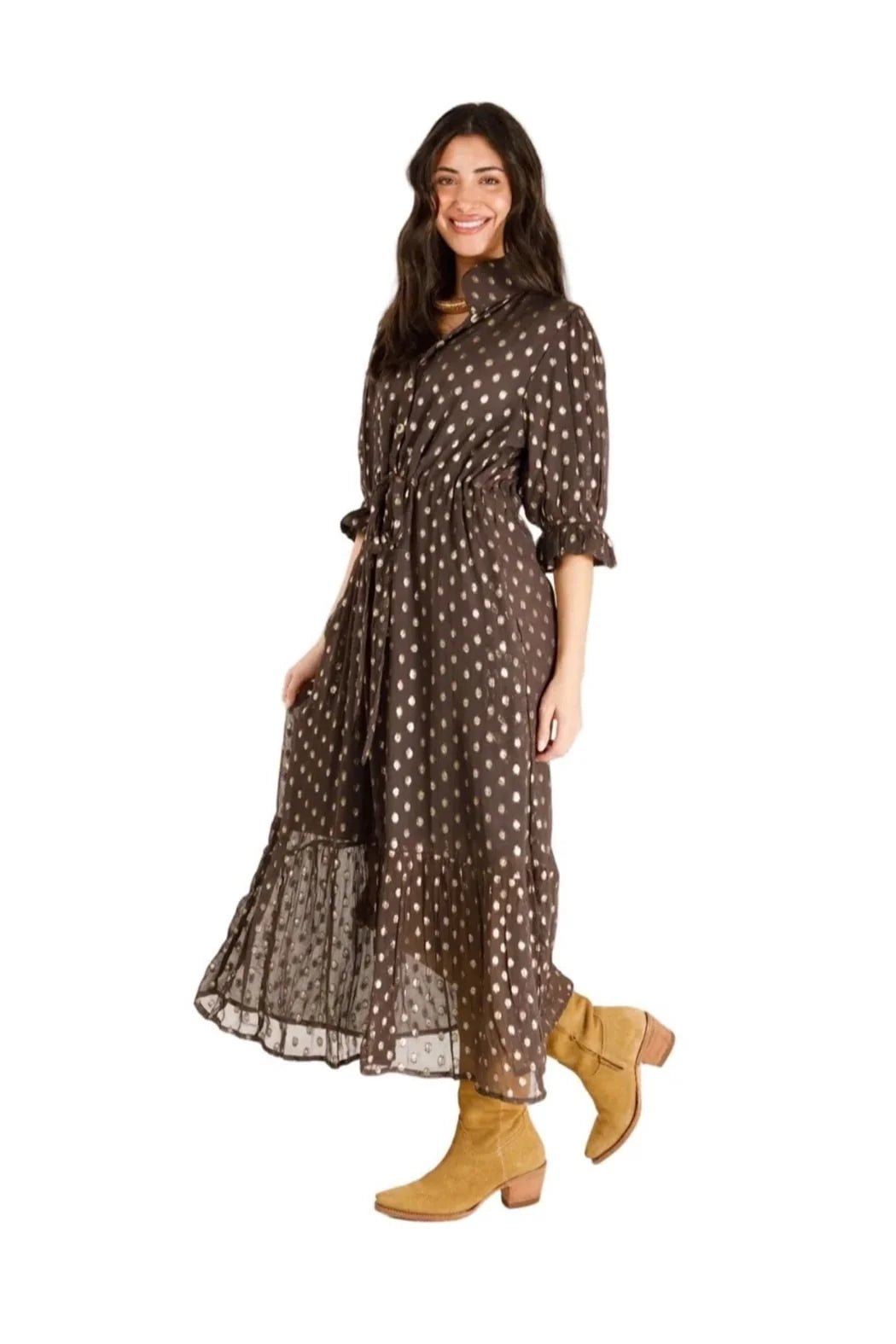 Catherine Lurex Chocolate Brown Dress