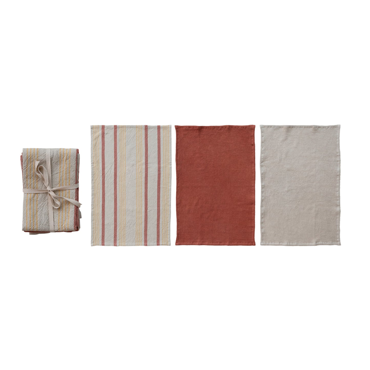 Rustand and Yellow Cotton Woven/Waffle Weave Tea Towels, Set of 3