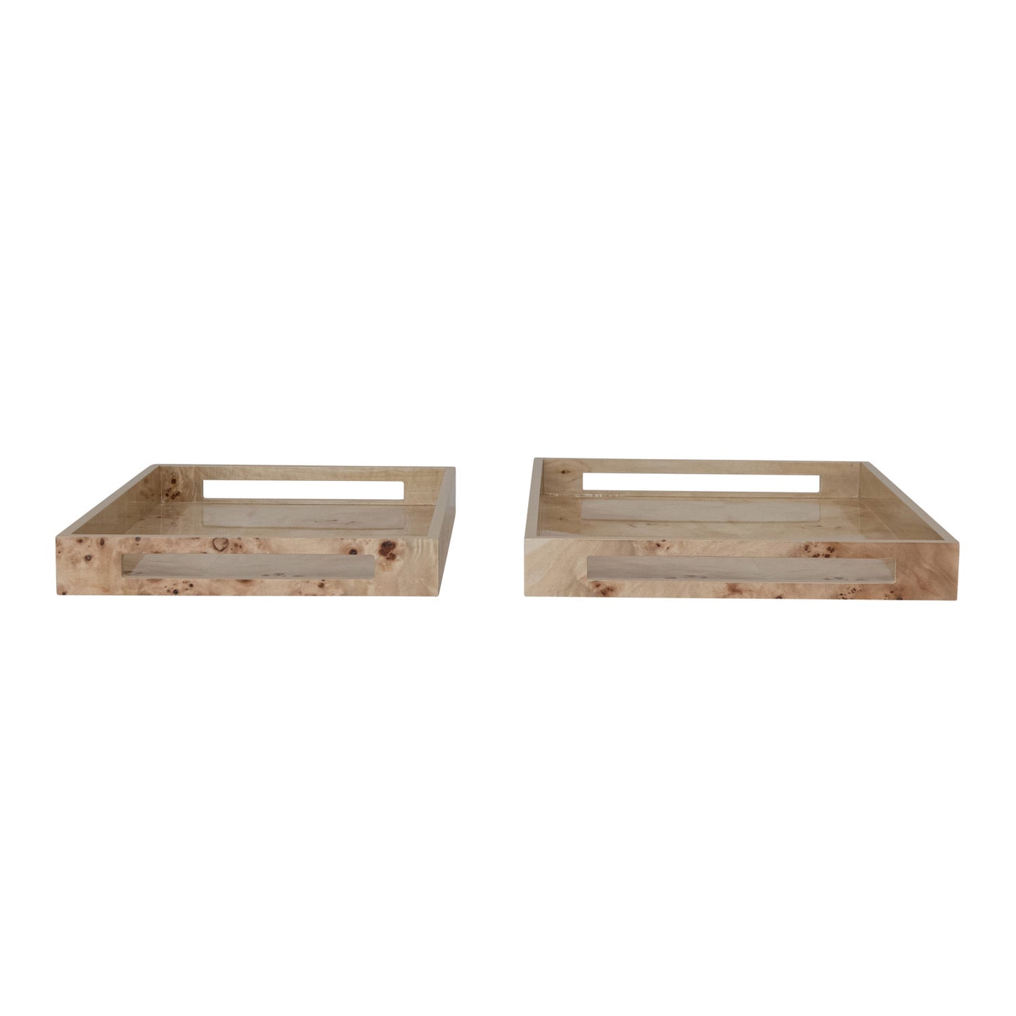 MDF & Burl Wood Veneer Trays w/ Handles-Small