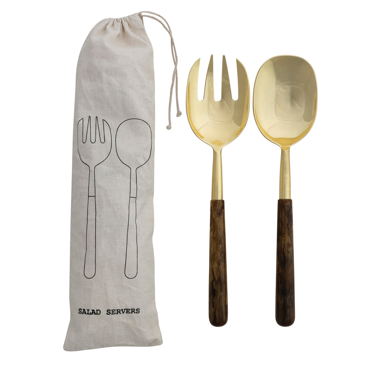 Salad Servers with Tortoise Resin Handles, Set of 2