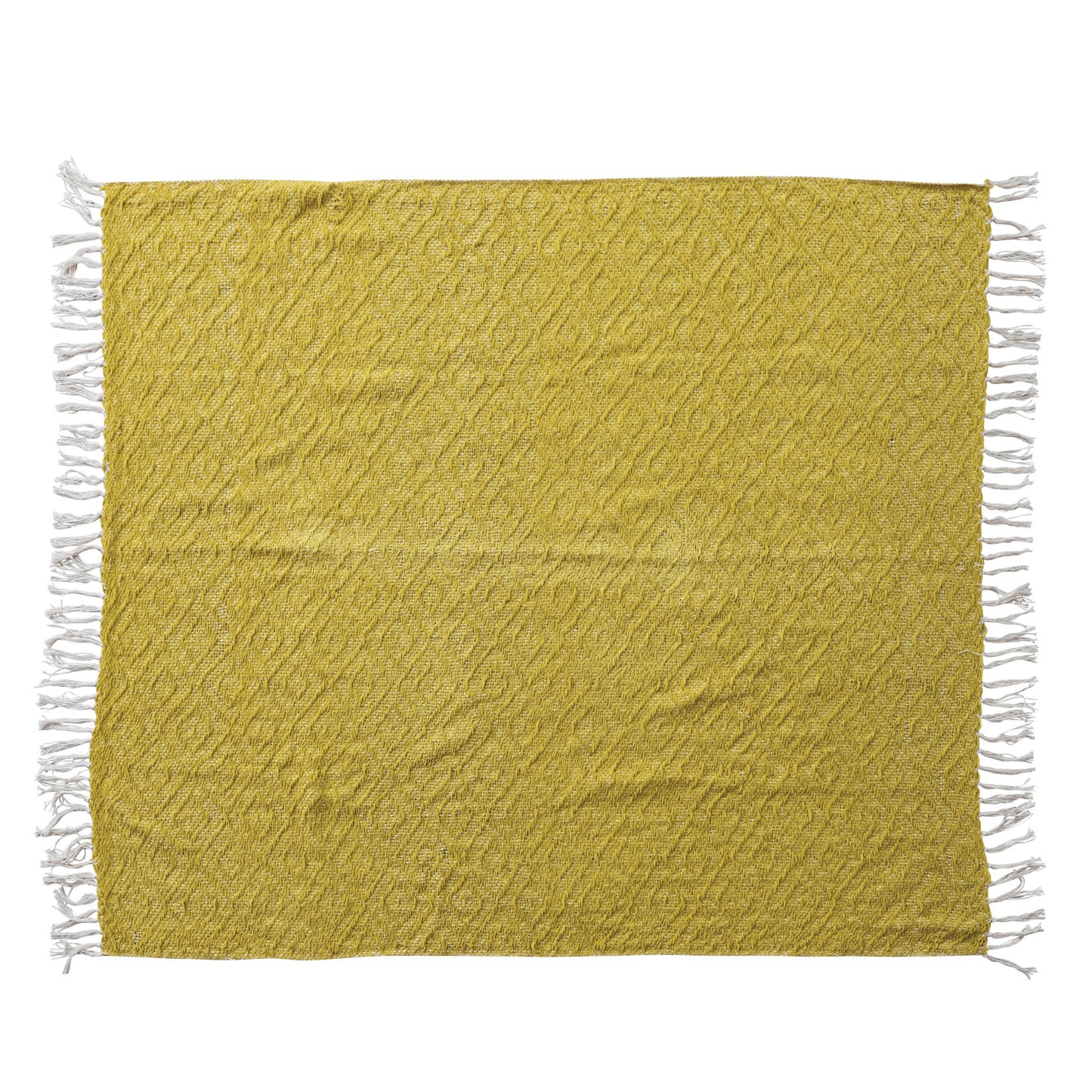 Woven Fabric Chenille Throw with Diamond Pattern & Fringe