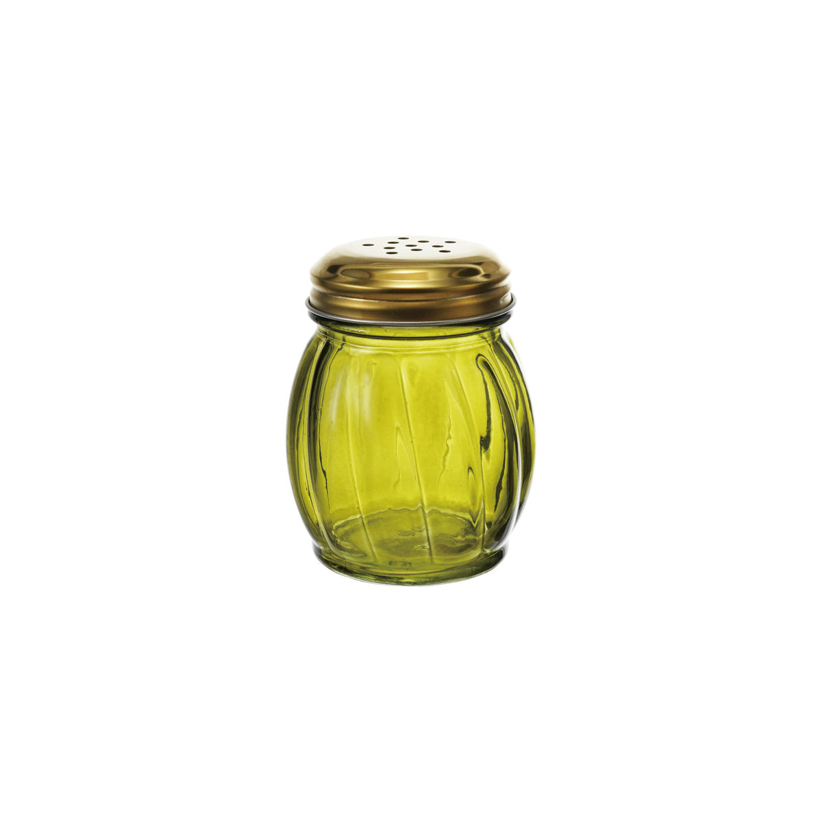 Green Glass Cheese/Spice Shaker with Gold Lid