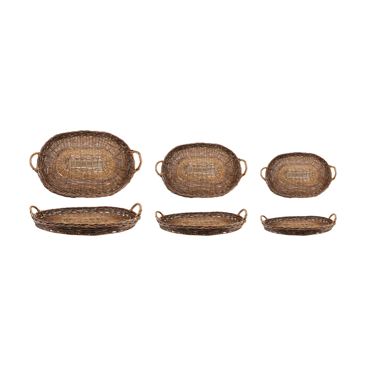Brown Wicker Nesting Tray with Handles-large
