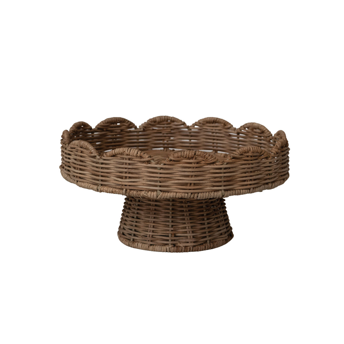 Hand-Woven Rattan Scalloped Footed Pedestal