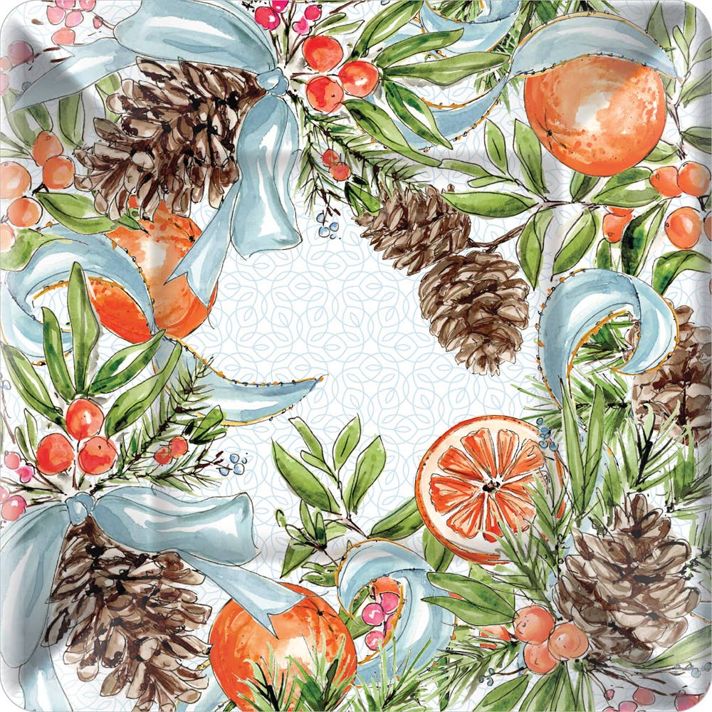 10" Square Plate Pinecones & Ribbons Pack of 8 Fall Autumn