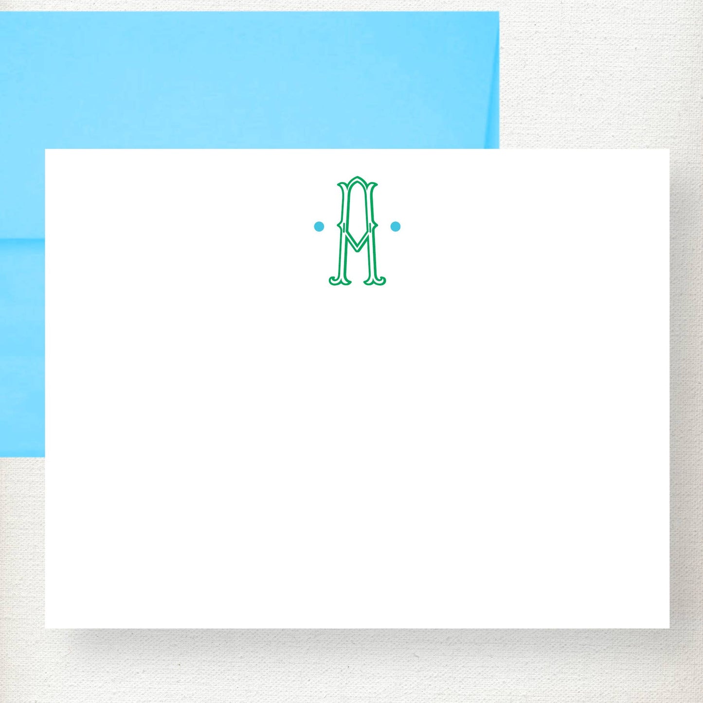 Ornate Initial Dots Note Card: Navy + Pink / G