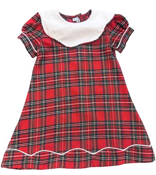 TARTAN PLAID W/WHITE SCALLOP COLLAR DRESS