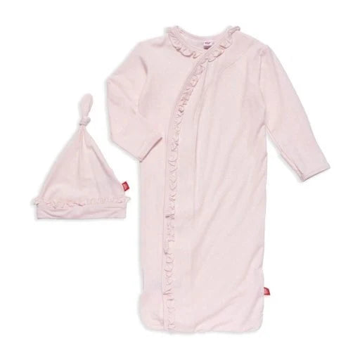Pin Dot Pink Ruffle Gown + Hat Set