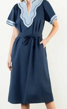 Short Sleeve V Neck Dress Blue/Navy
