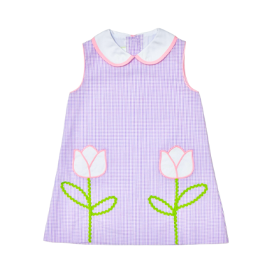 Purple Gingham Tulip Pocket Dress