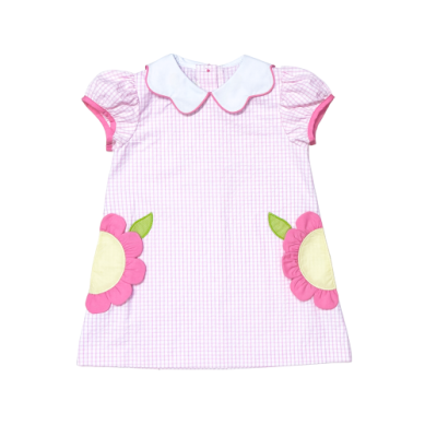 Pink Windowpane Flower Pocket Dress